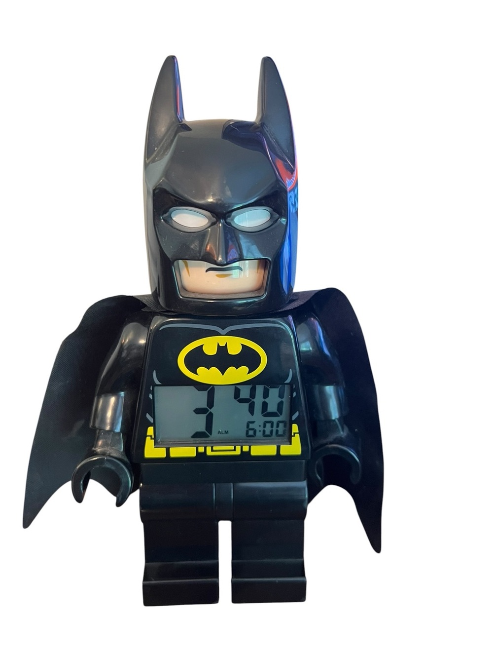 Lego Black Batman Figure Alarm Clock with Yellow Logo